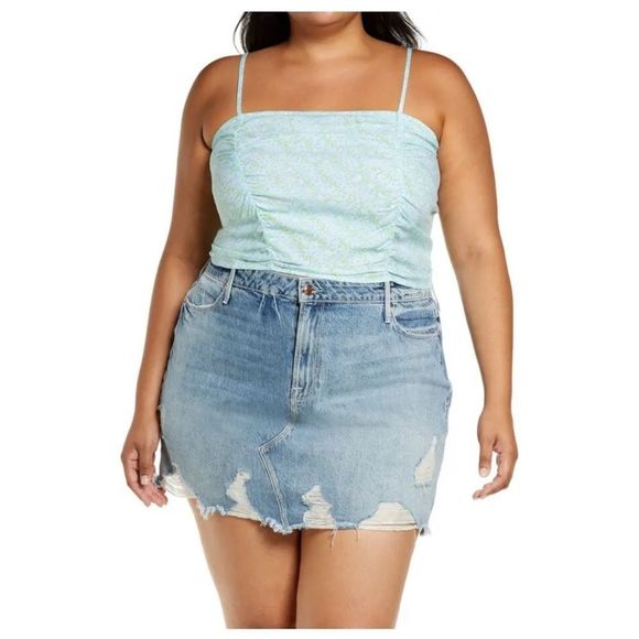 bp Tops - Bp Plus Size Ruched Teal & Blue Spaghetti Strap Cropped Cami Size 2X